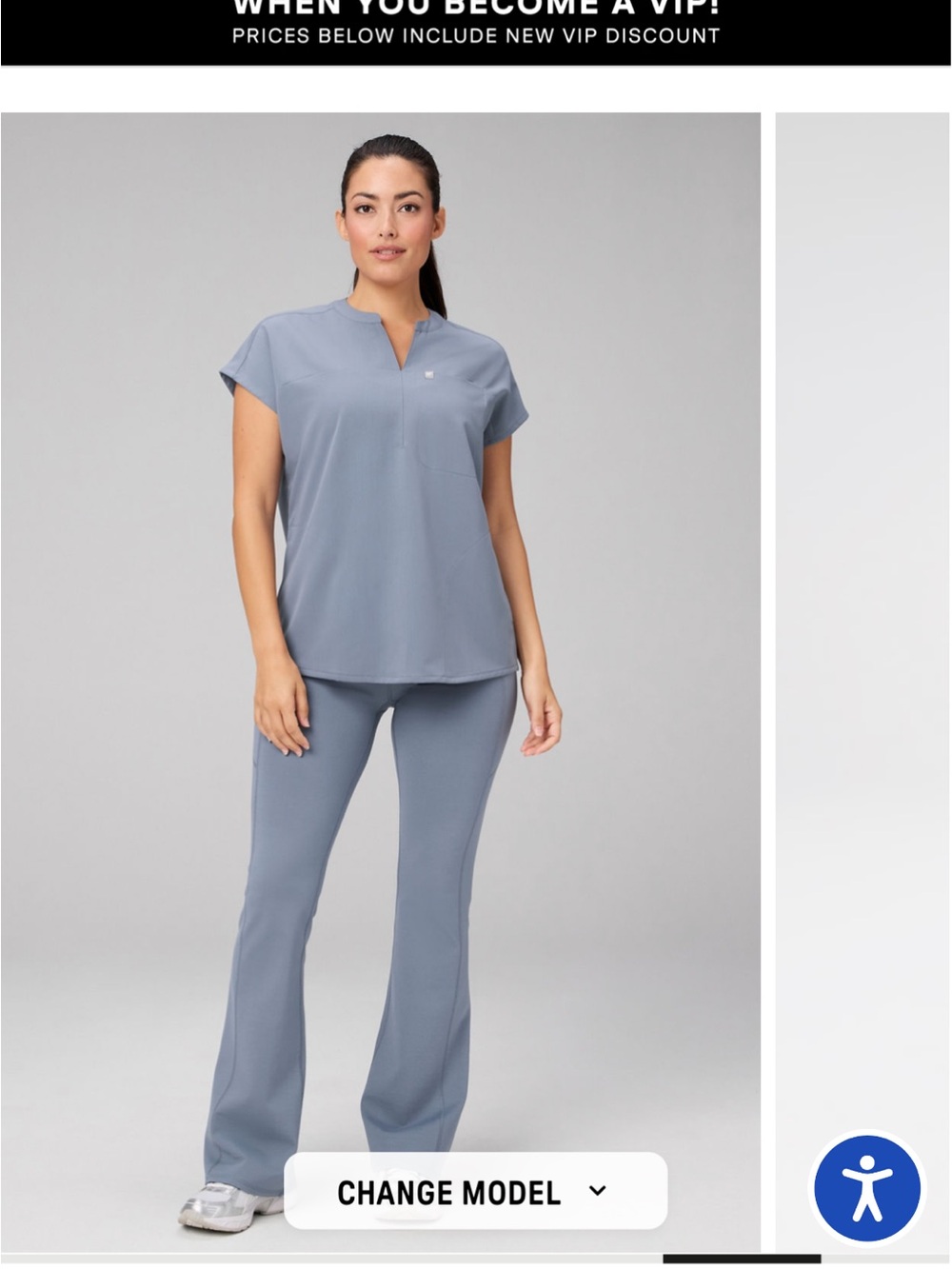 NEW Fabletics Scrub Set Flare Leggings and Vital Top – M/M Short – Vintage Gray